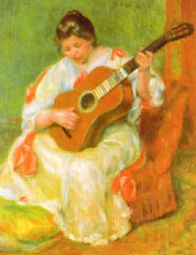 Pierre Renoir Woman with Guitar Norge oil painting art